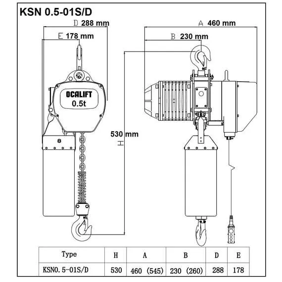 OCALIFT 005-01s 0,5т 6м 380в Таль электрическая цепная стационарная на крюке в Ульяновске купить по выгодной цене 100kwatt.ru