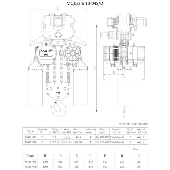 OCALIFT 10-04s 380в 10т 12м Таль электрическая цепная передвижная в Ульяновске купить по выгодной цене 100kwatt.ru