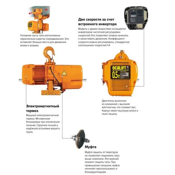 OCALIFT M005-01s 500 кг 12 м Таль цепная электрическая передвижная 380В М5 в Ульяновске купить по выгодной цене 100kwatt.ru