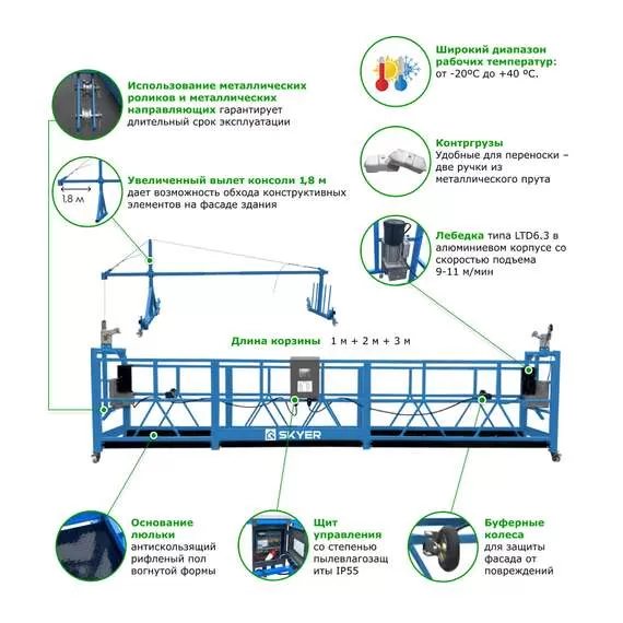 SKYER SKR 6 Строительная люлька (подъемник фасадный, длина 6 м) в Ульяновске купить по выгодной цене 100kwatt.ru